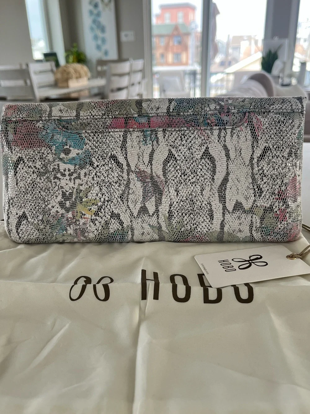HOBO International Zeal Lizard Floral Leather Fold Over Zip Clutch Bag
